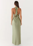 Heavy Hearted Satin Maxi Dress Sage