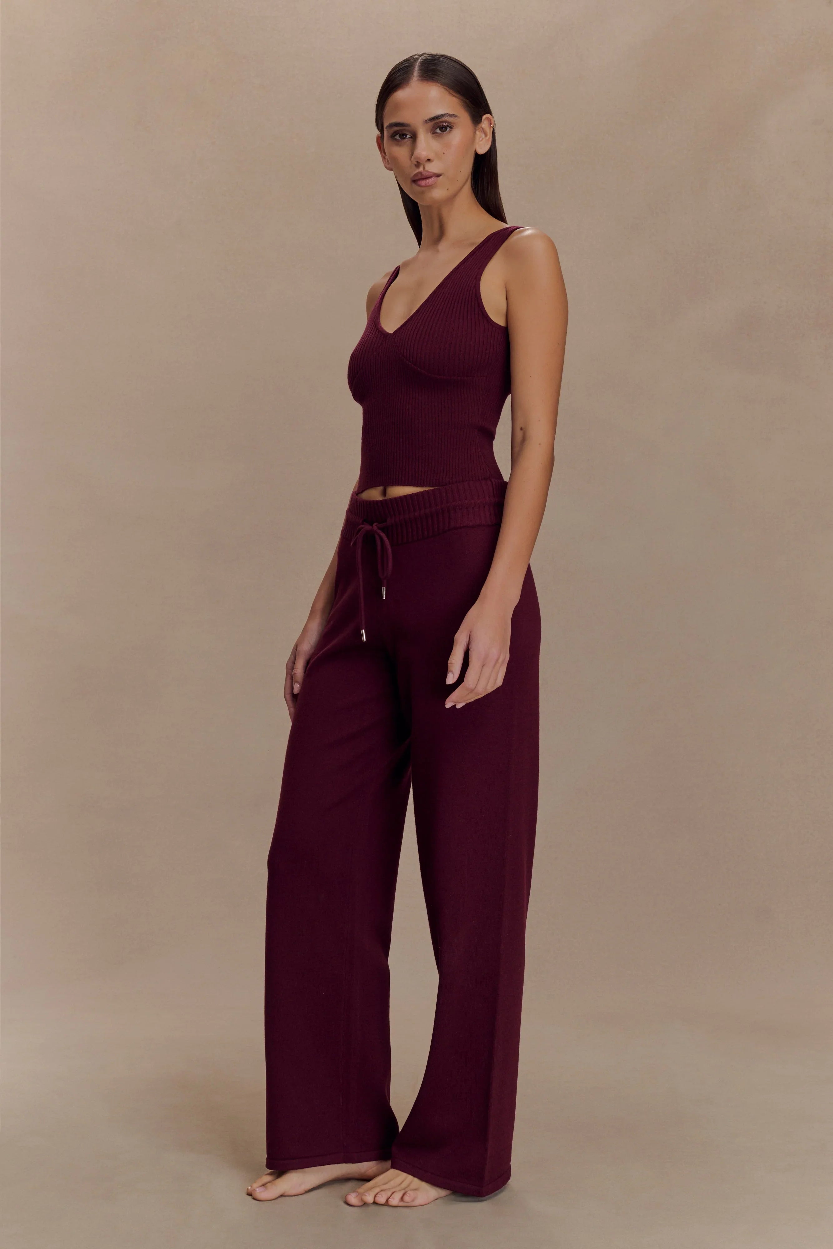 Natalya Ribbed Knit Cami Top Merlot