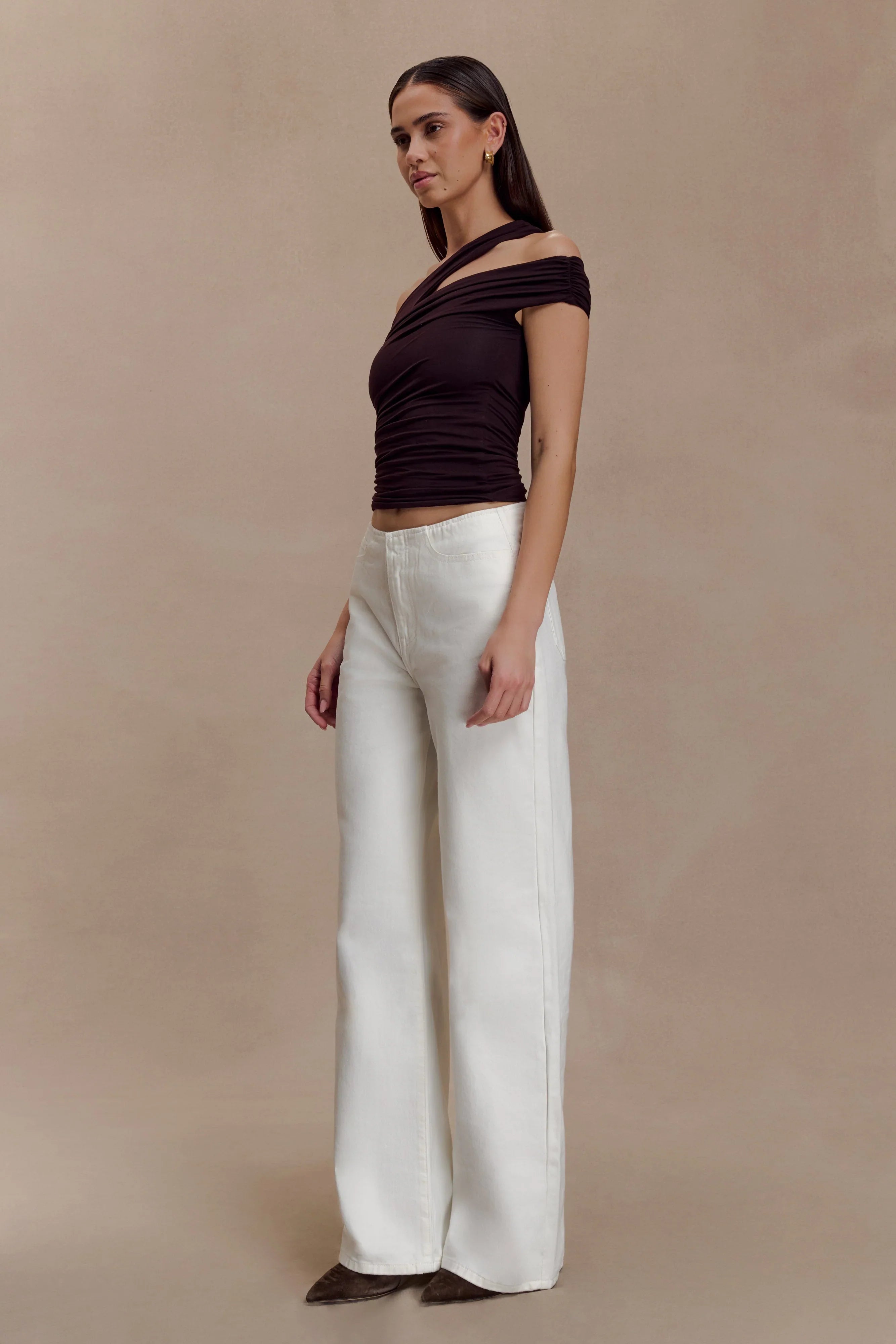 Anna One Shoulder Modal Top Cacao Brown