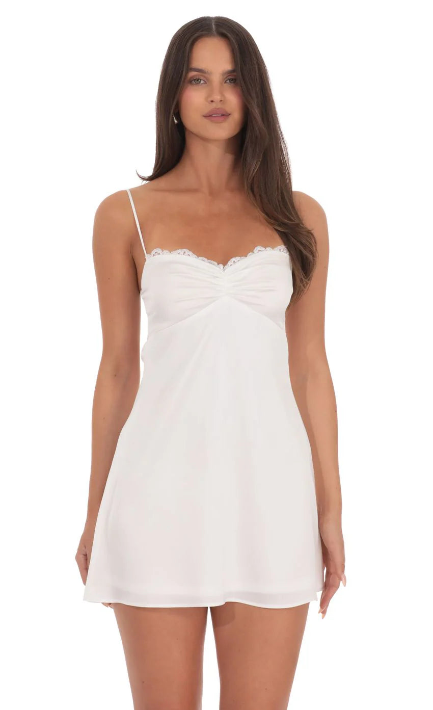 Scalloped Lace Mini Dress In White