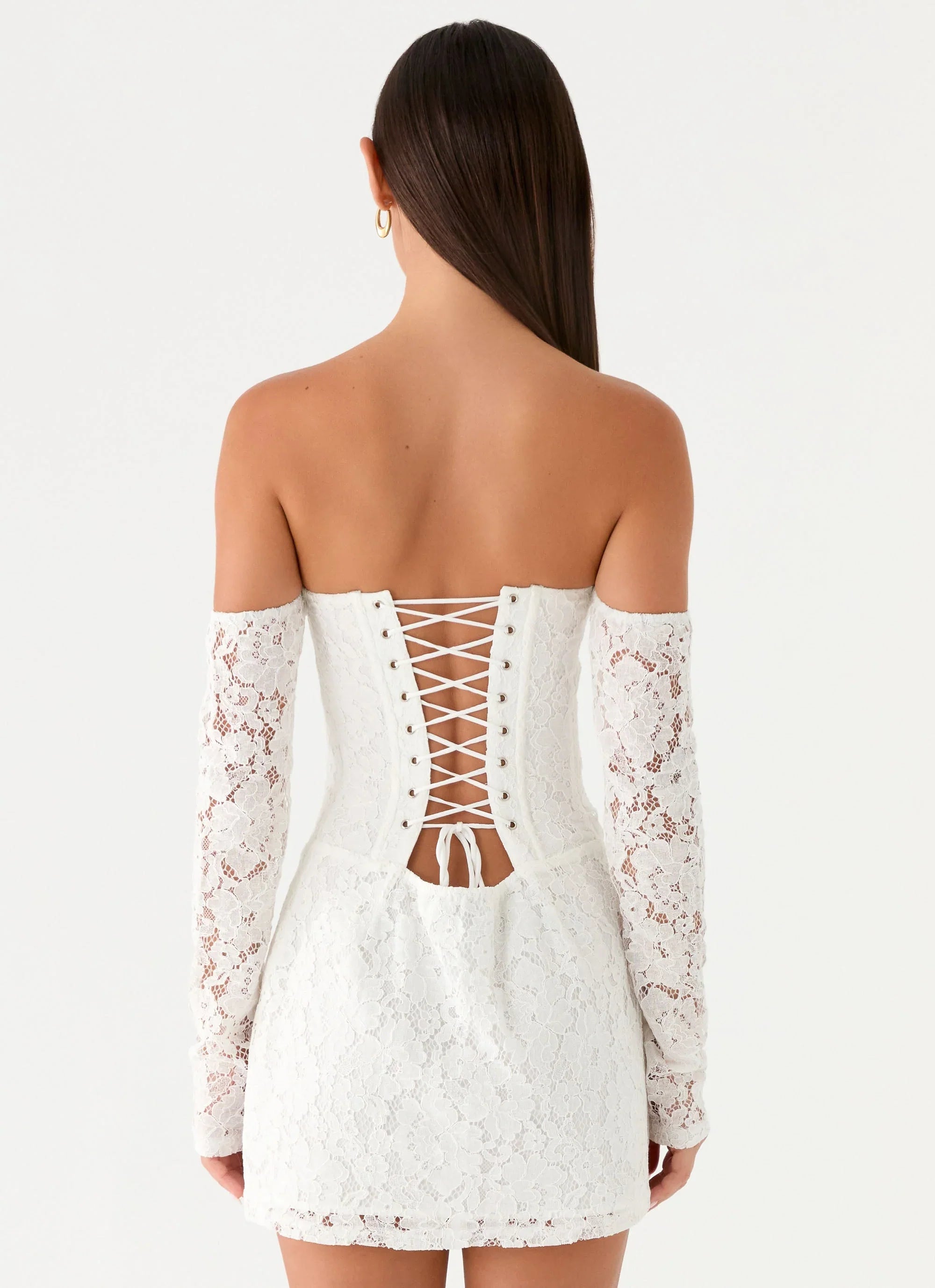 Already Know Lace Long Sleeve Mini Dress White