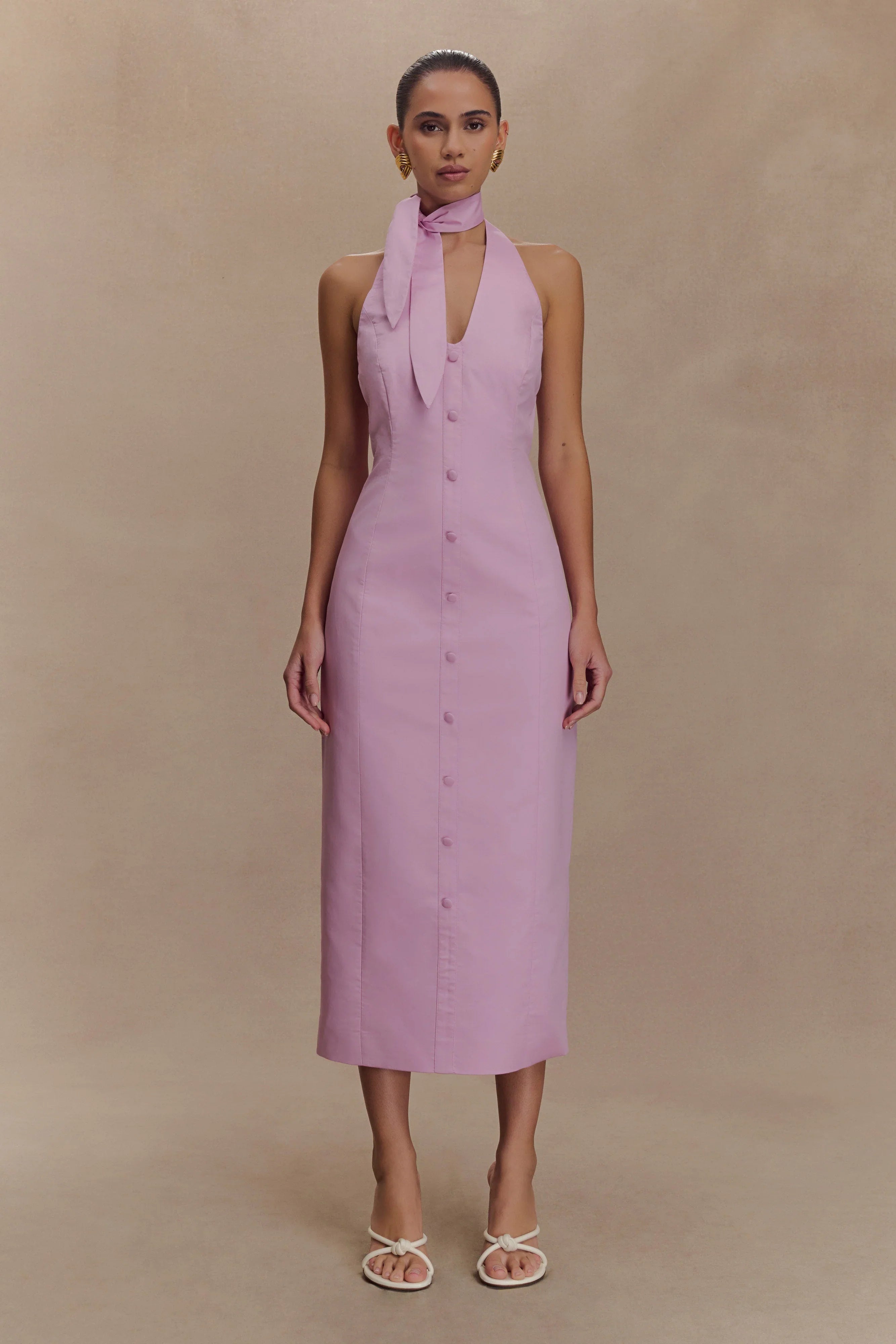 Simona Halter Neck Midi Dress Blush Pink