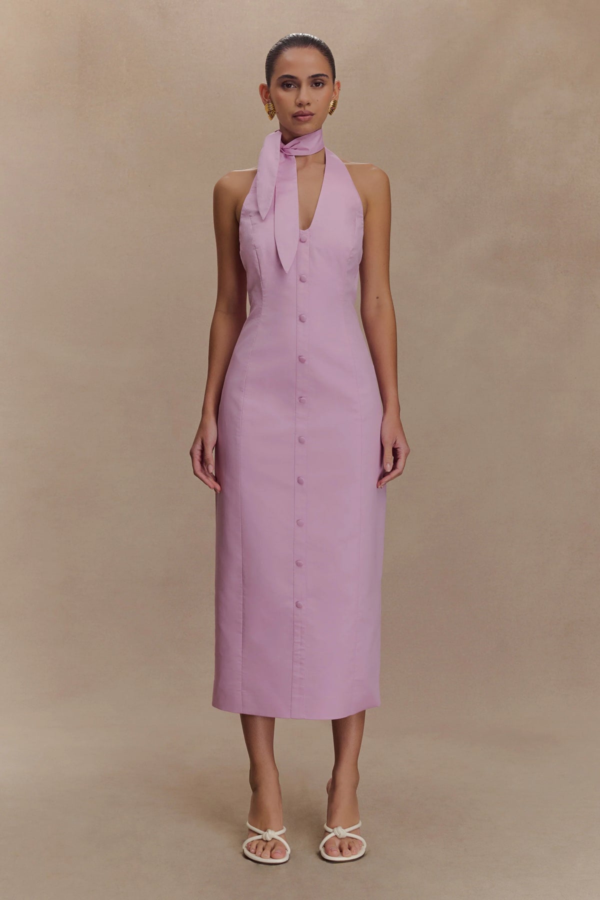 Simona Halter Neck Midi Dress Blush Pink