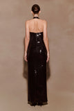 Bertie Sequin Peplum Halter Maxi Dress Black