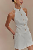 Tiara Halter Neck Suiting Top White