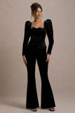 Suzu Black Velvet Puff Sleeve Top With Bows
