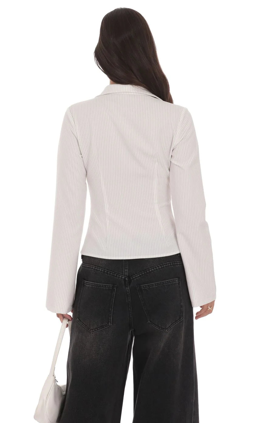 Pinstripe Button Up Shirt in White