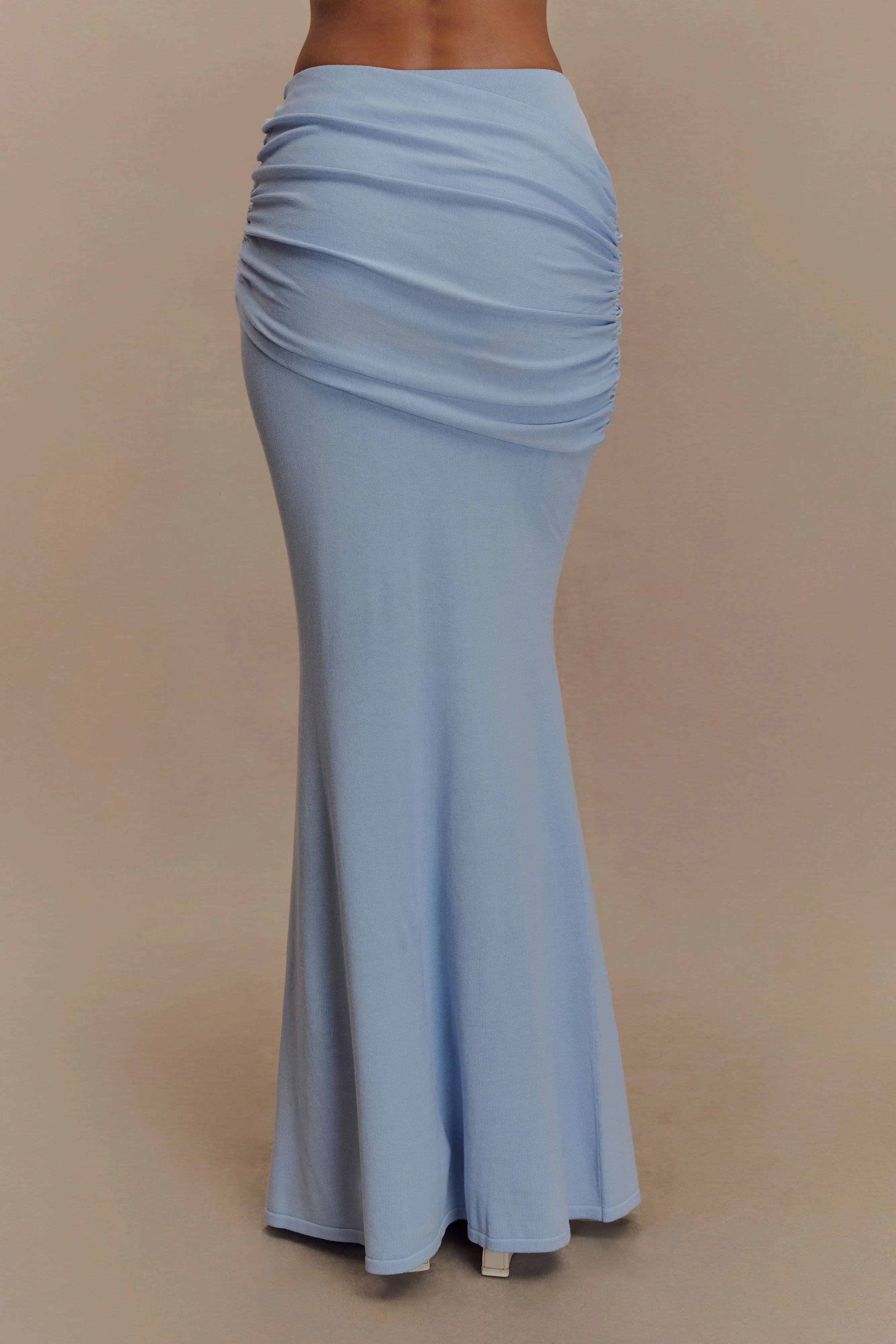 Irene Gathered Knit Maxi Skirt Blue