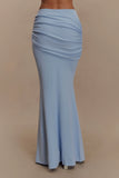 Irene Gathered Knit Maxi Skirt Blue