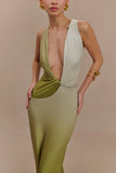 Stella Draped Slinky Maxi Dress Ombre Vintage Olive