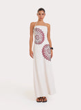 Cream Linen Blend Embroidered Shell Halterneck Maxi Dress