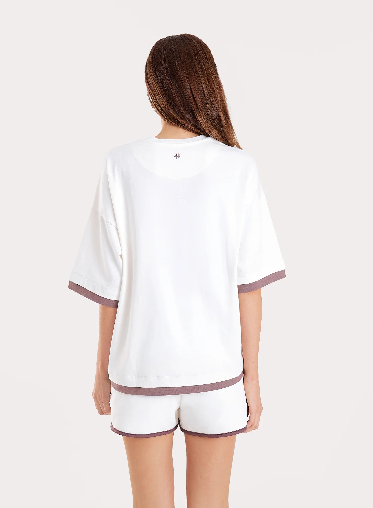 White Contrast Trim Branded Cotton T Shirt
