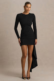 Zaya Black Long Sleeve Mini Dress With Drape
