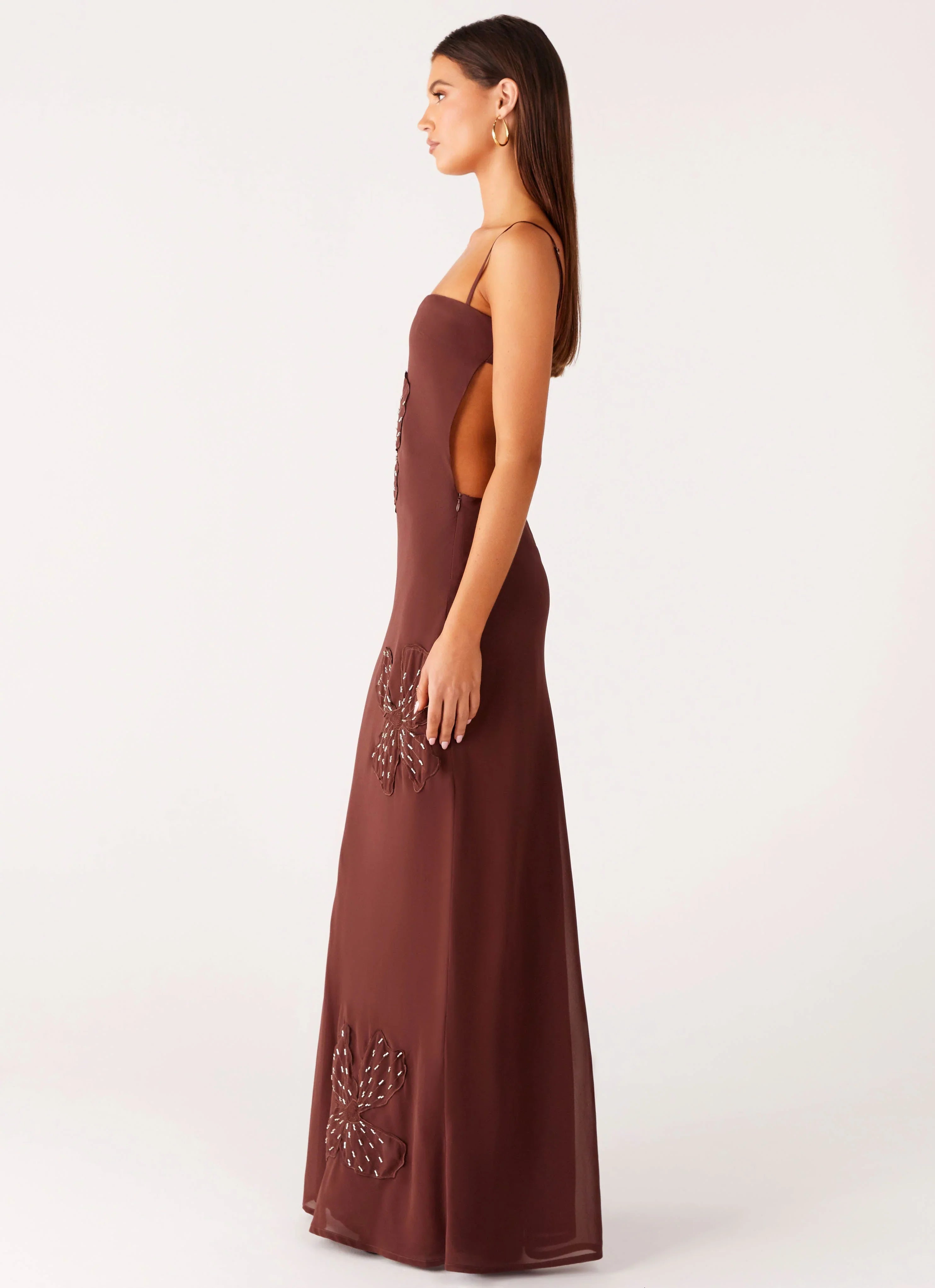 Bayla Beaded Flower Maxi Dress Chocolate