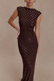 Samara Sleeveless Diamante Maxi Dress Chocolate