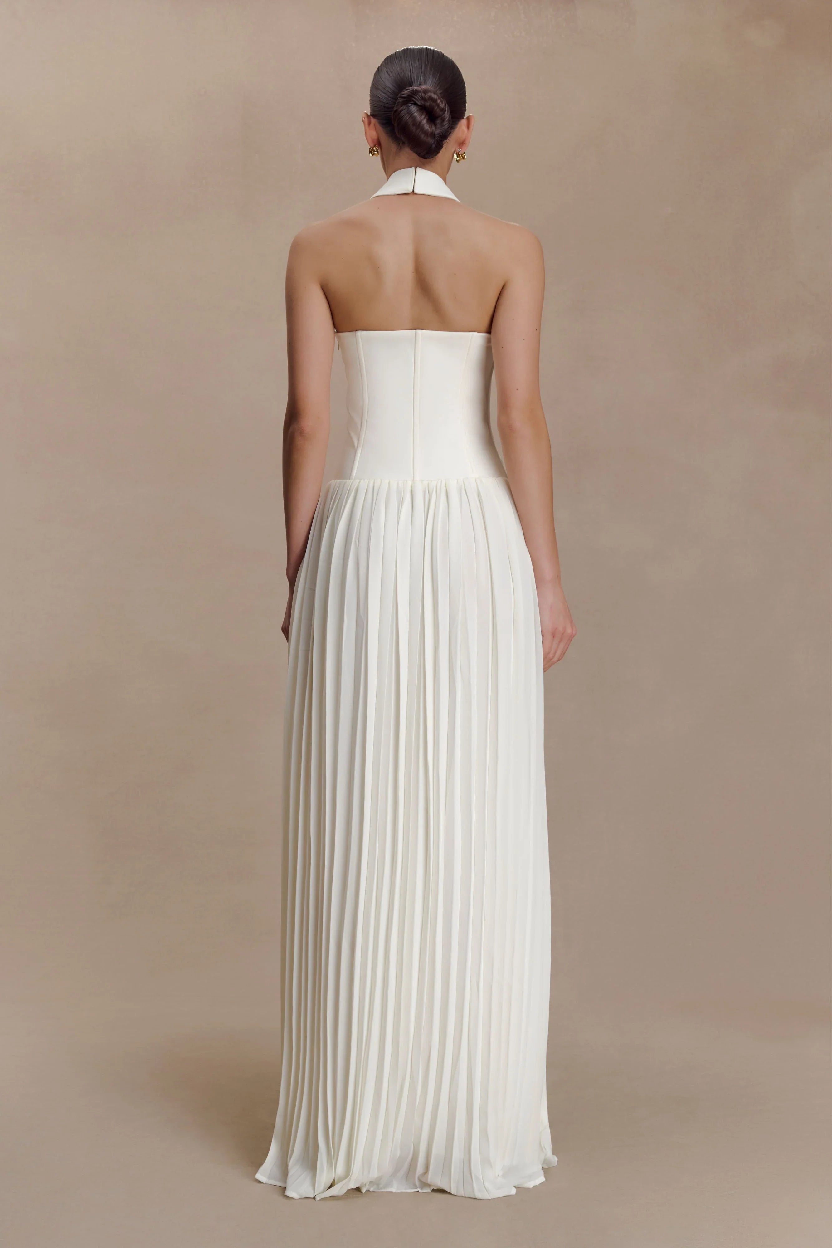 Stacie Pleated Halter Maxi Dress Ivory