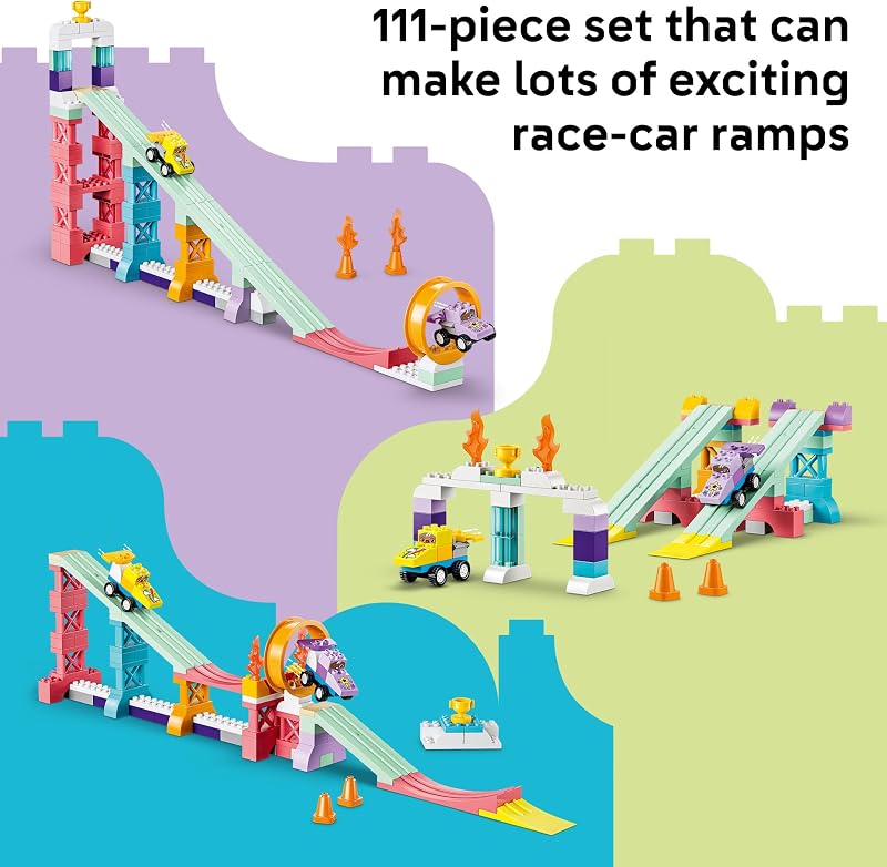 LEGO DUPLO 3 in 1 Creative Ramps with Vehicles 10478 Building Toys for Toddlers Ages 3 Car Toys Develops Fine Motor Skills W Larger Bricks 111 Pieces Gift for Birthdays