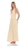Halter Ruched Cinched Maxi Dress in Beige