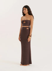 Brown Knitted Bead Detail Bandeau Top