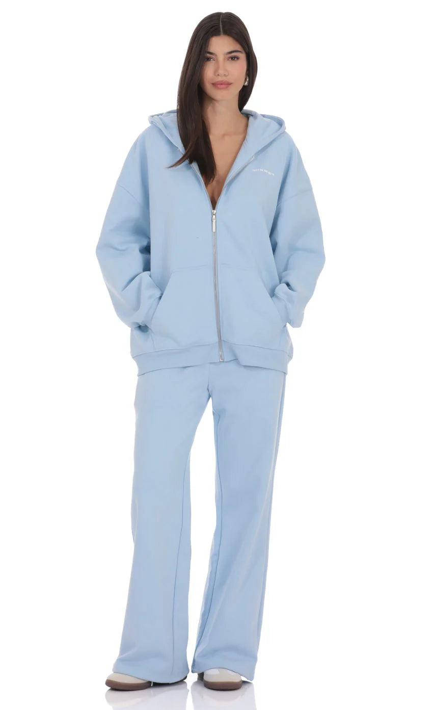 Oversize Zip Up Hoodie in Light Blue