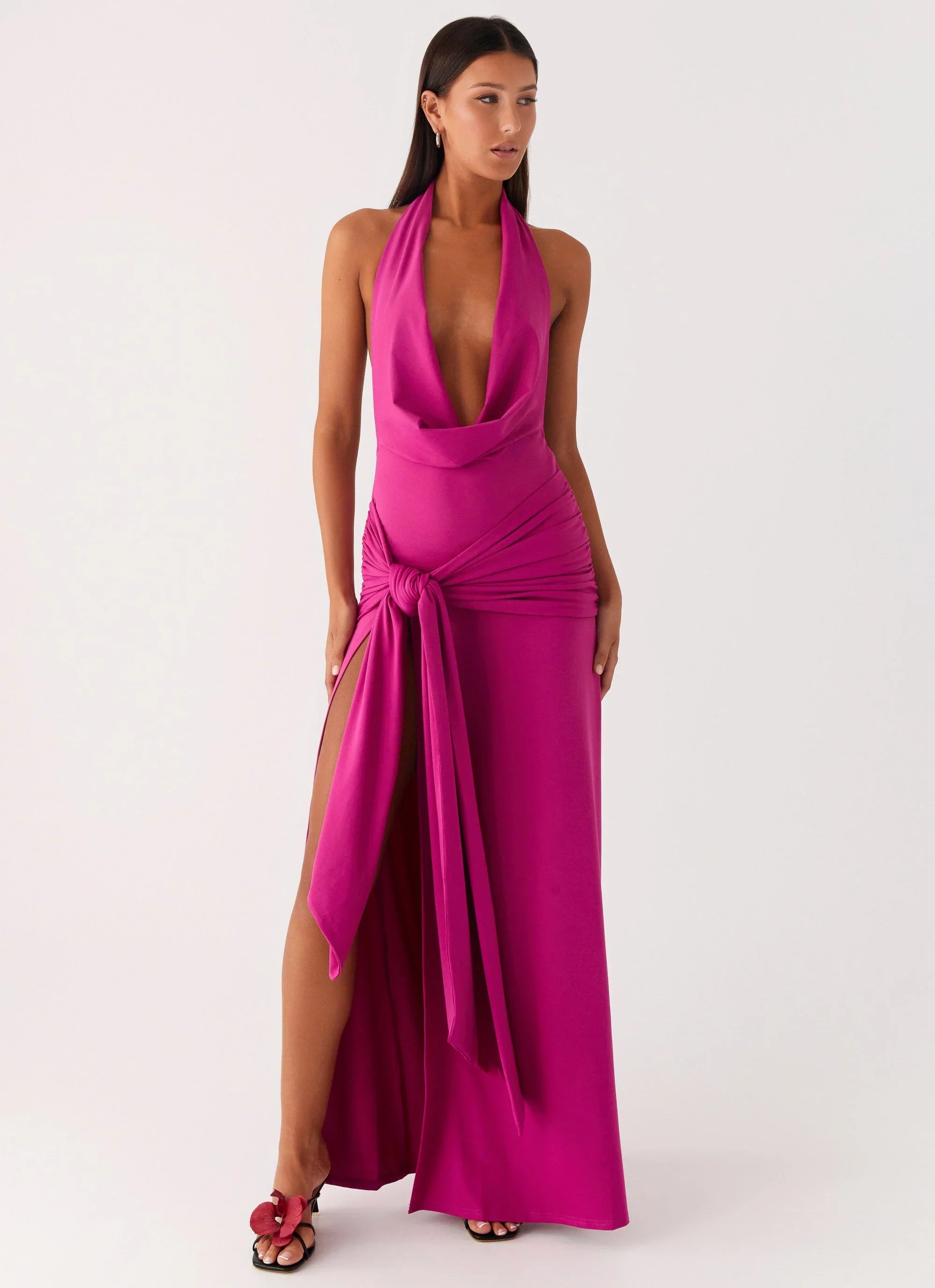 Rowan Ray Cowl Maxi Dress Fuchsia