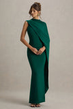 Maeve Bottle Green Cape Sleeve Draped Maxi Dress