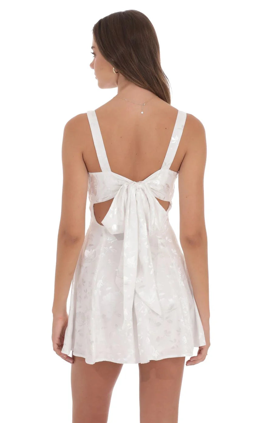 Floral Jacquard A Line Dress in White