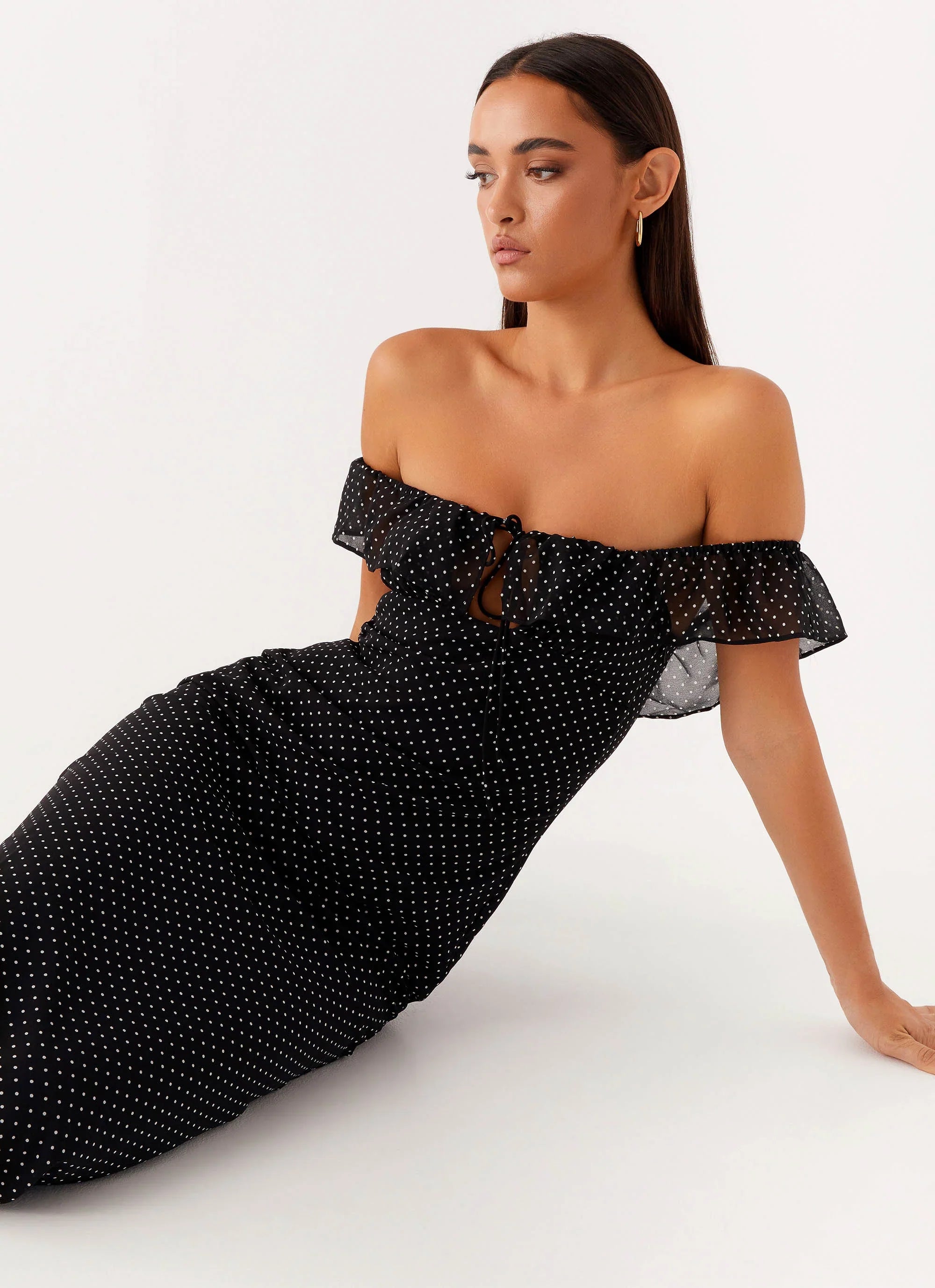 Scarlet Cherry Maxi Dress Black Polka Dot