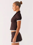 Bennett Button Up Top Toffee Stripe