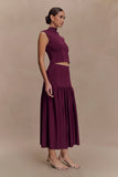 Romaine High Neck Bandage Knit Top Wine