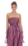 Corset Petal Ruffle Strapless Maxi Dress in Purple