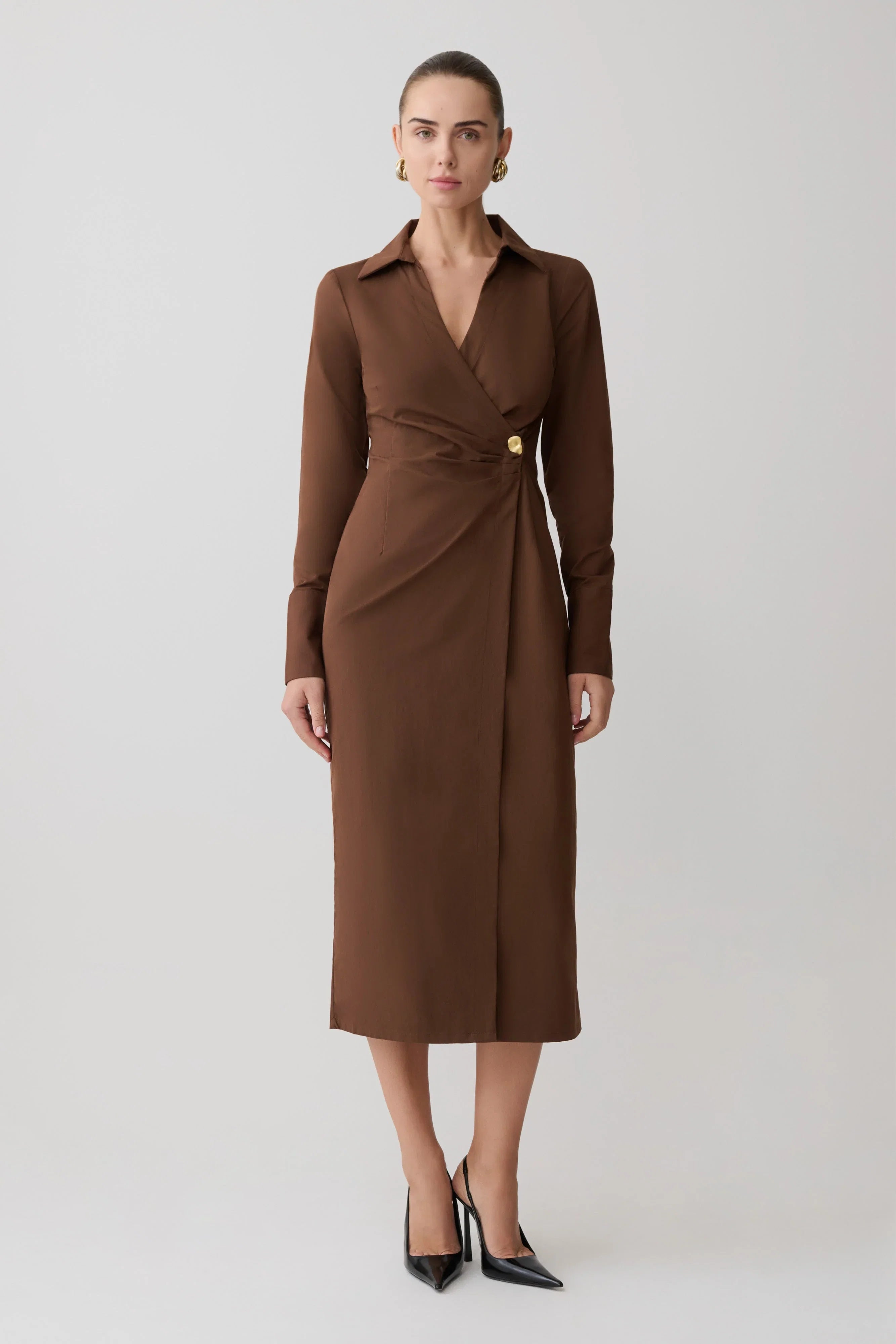 Mikaila Asymmetric Shirt Dress Dark Chocolate