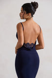 Addison Navy Cowl Neck Open Back Midi Dress With Lace