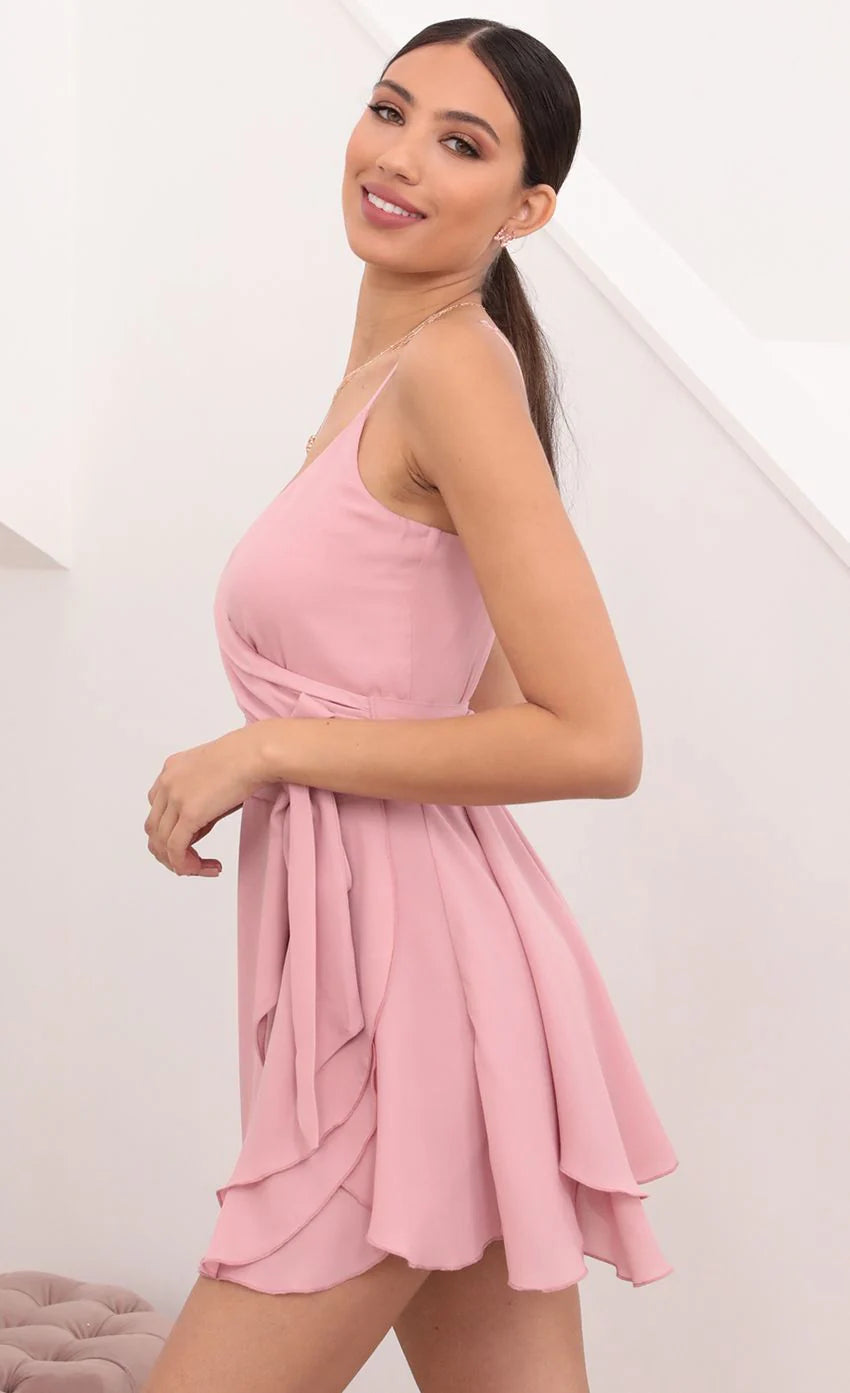 Wrap Skater Dress in Pink