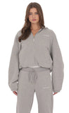 Cropped Fleece Zip Up Hoodie in Grey