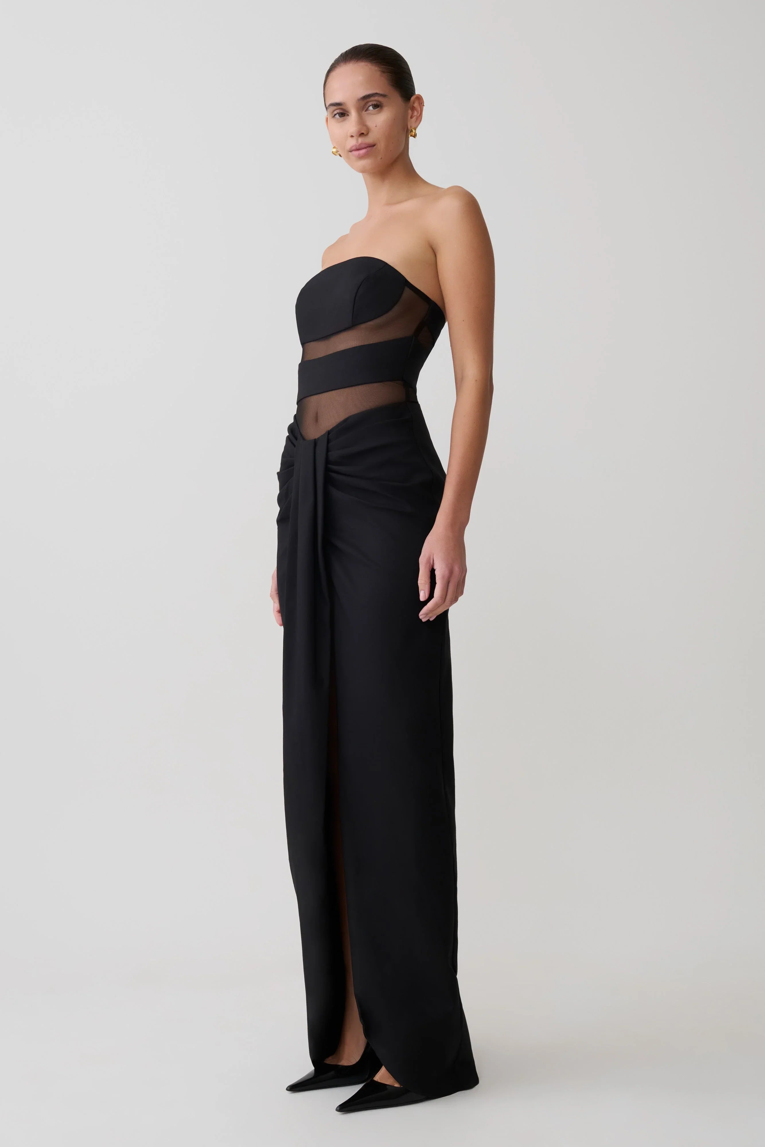 Paulina Cut Out Strapless Maxi Dress Black