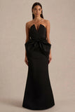 Sonata Black Satin Bandeau Maxi Dress With Bow Detail