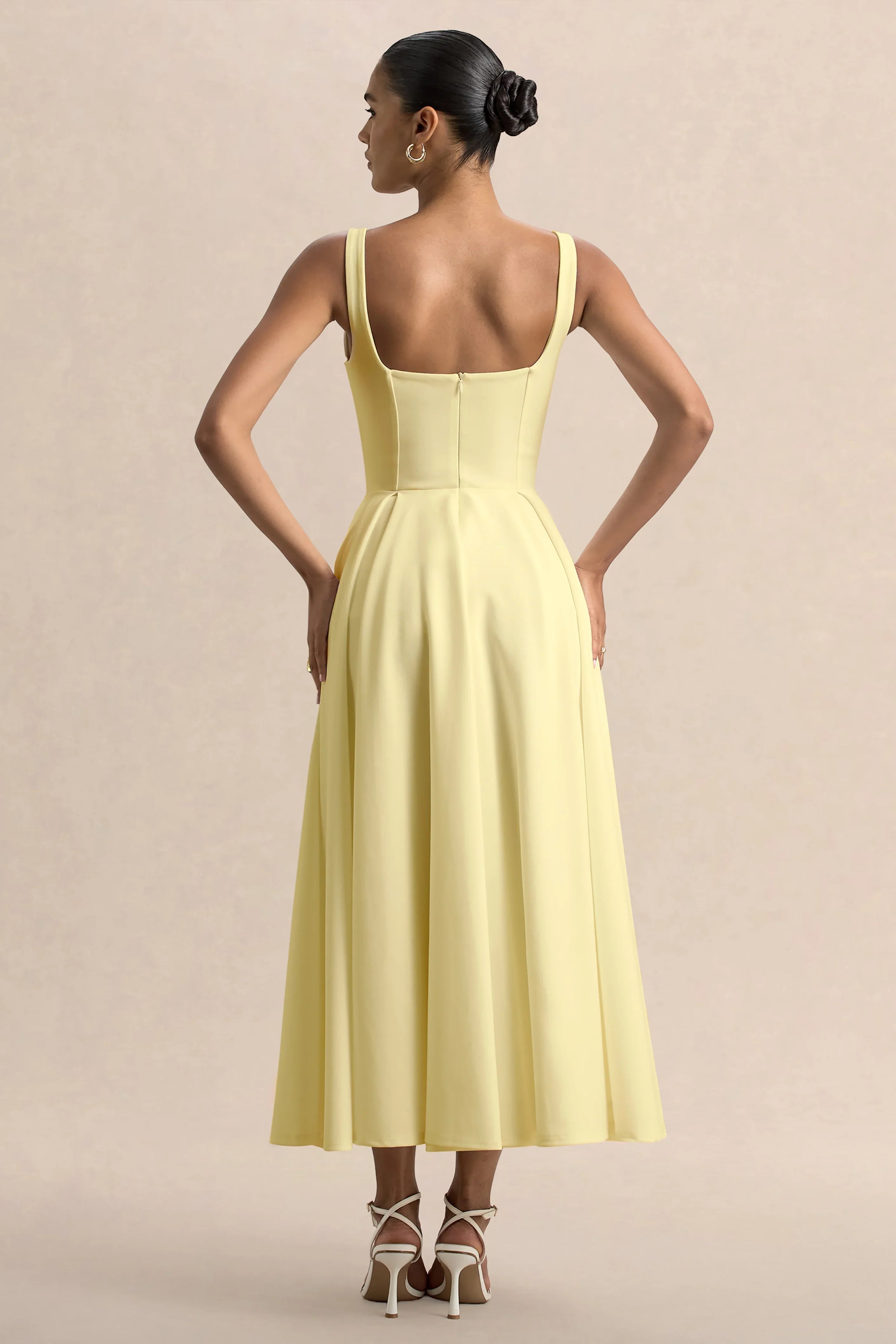 Parina Lemon Strappy Volume Hem Midi Dress