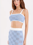 Blue Check Crochet Crop Top