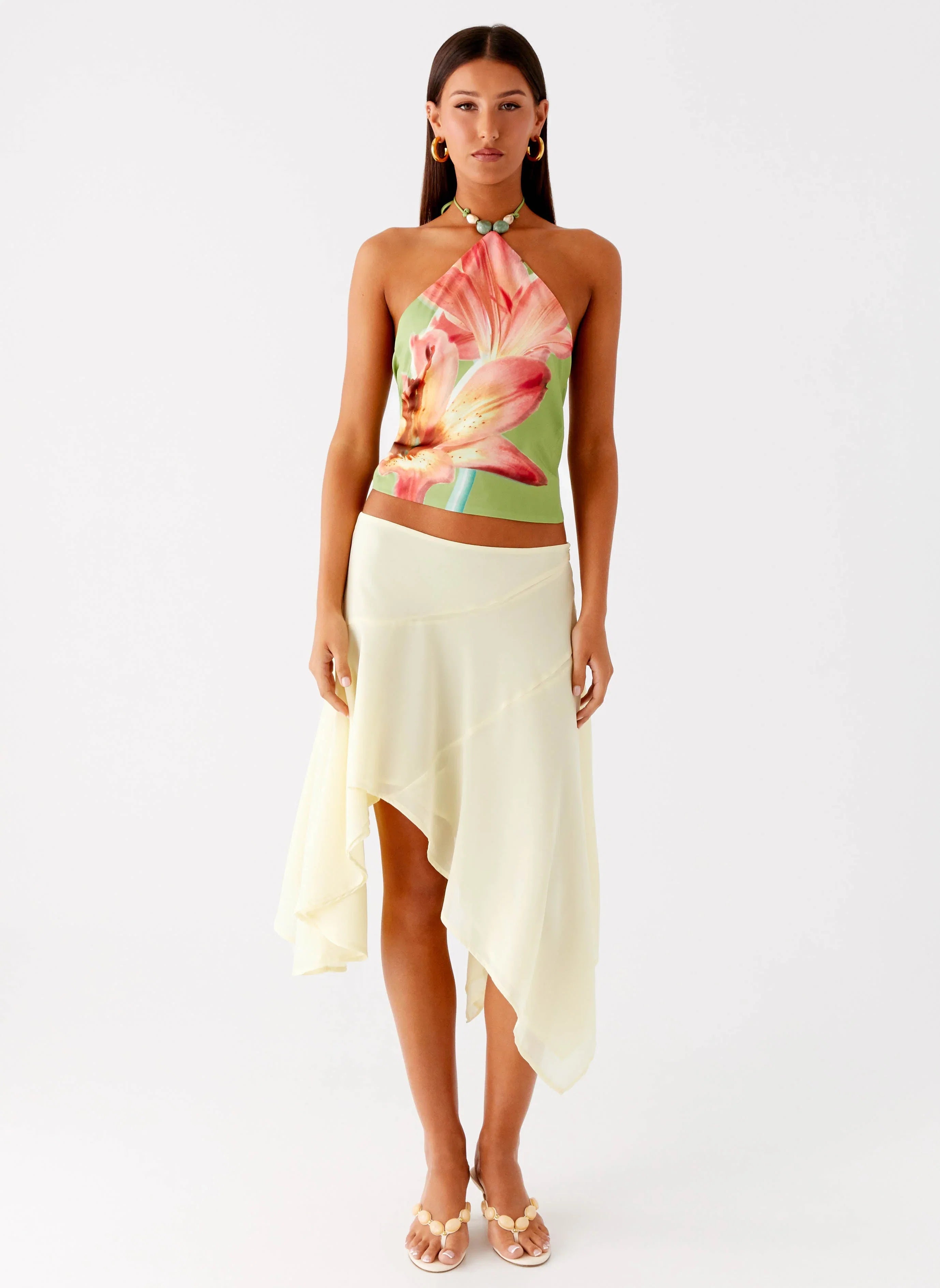 Kia Low Rise Asymmetrical Midi Skirt Yellow
