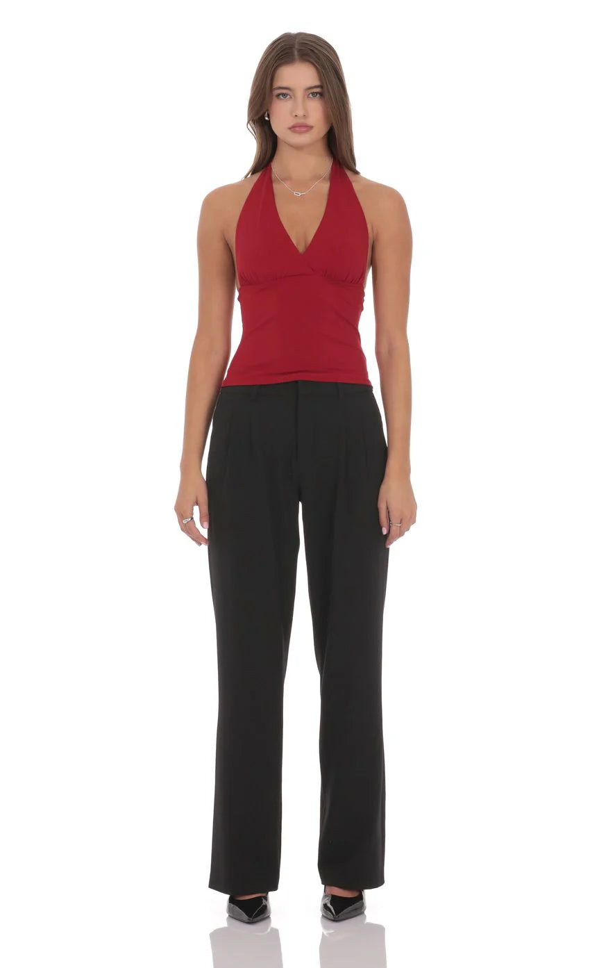 V Neck Halter Top in Maroon