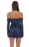 Off Shoulder Foil Flare Dress in Navy