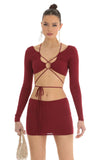 Cutout Two Piece Skirt Set in Red