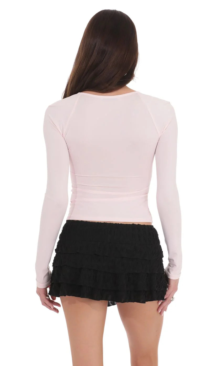 Long Sleeve Twist Top in Pink