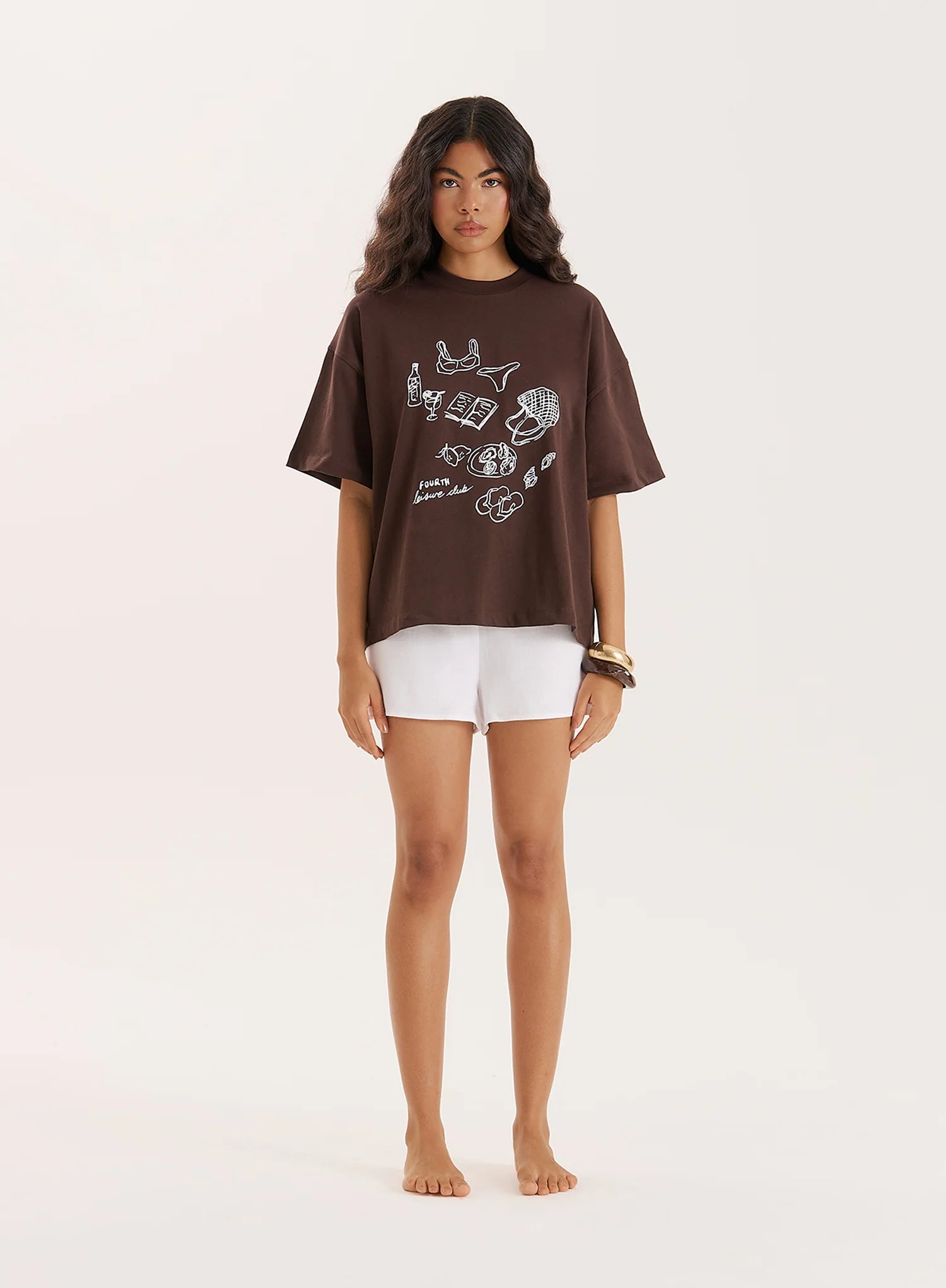 Brown Illustration Print Oversized T Shirt