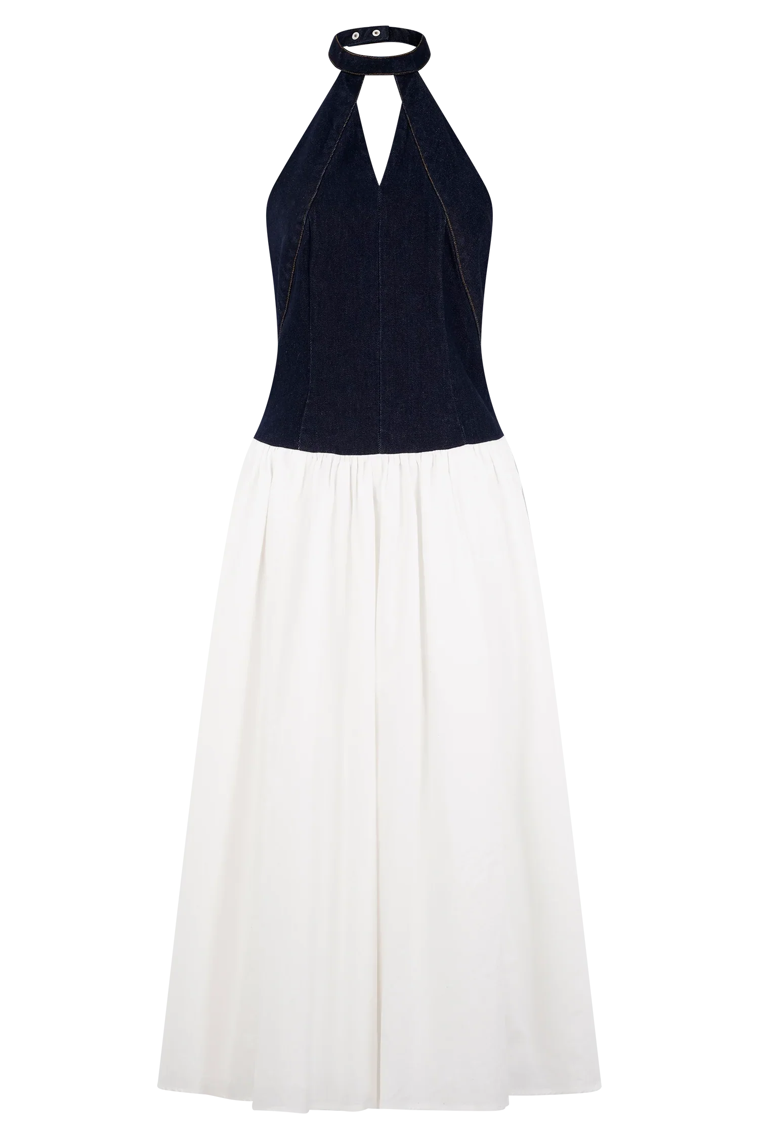 Ashwin Denim Cotton Midi Dress Indigo Blue