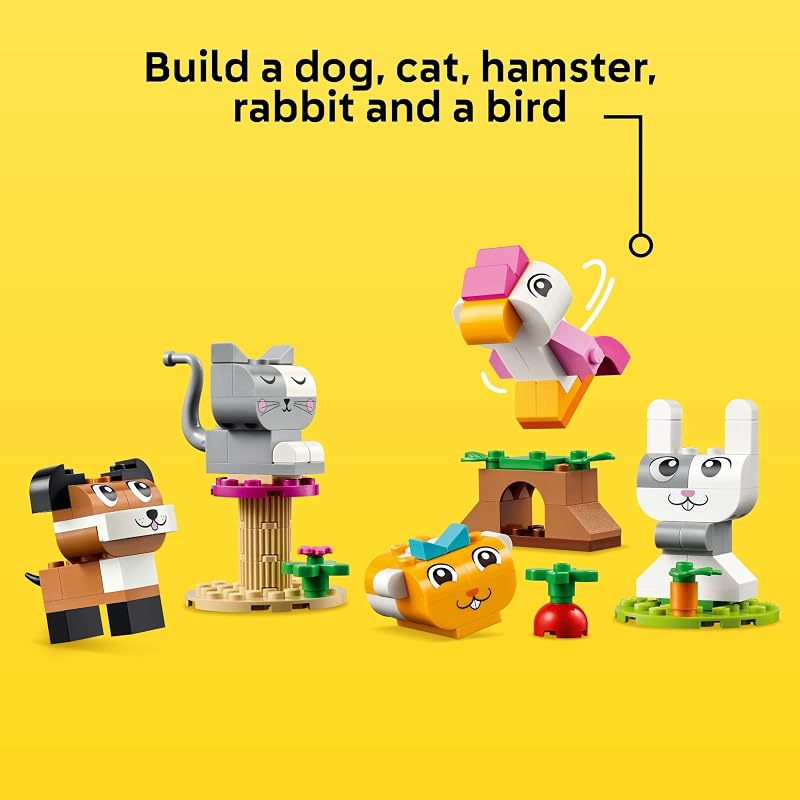LEGO Classic Creative Pets Building Brick Animals Toy Kids Build a Dog Cat Rabbit Hamster and Bird Gift for Animal Loving Boys and Girls Aged 5 and Up Great Build Together Toy 11034