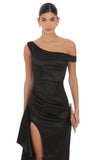 Satin Off Shoulder Maxi Dress in Black