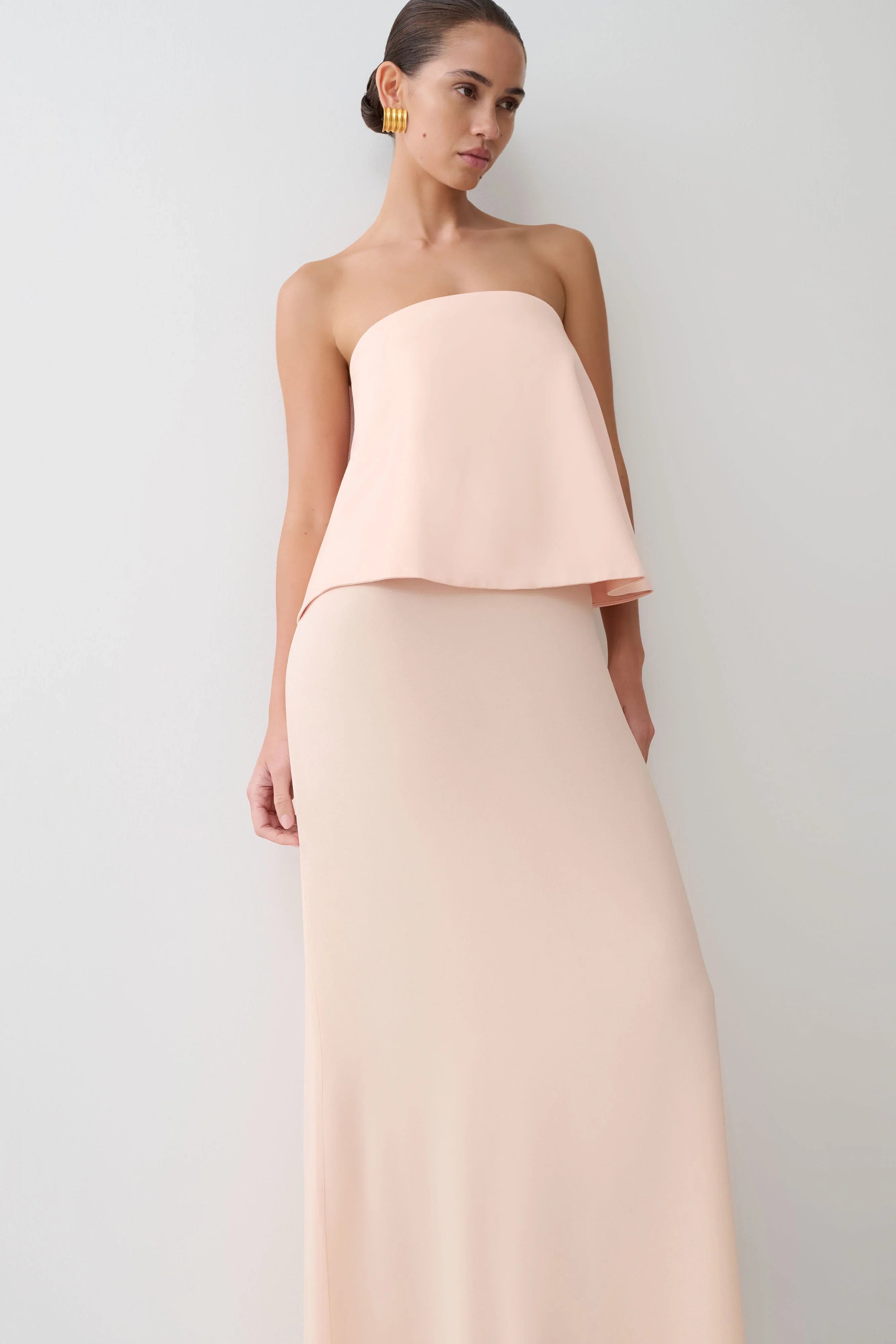 Sophia Satin Strapless Maxi Dress Peach