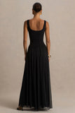 Amelia Black Scoop Neck Maxi Dress With Pleated Skirt